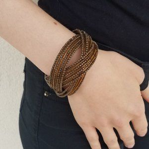 Cache Gold Beaded Braided Cuff Bangle Bracelet